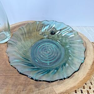 VTG Jeannette Style Ultramarine Depression Swirl Glass Bowl Teal 6-Inch 1930s